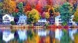 Homes outside of Boston USA in autumn after the leaves have begun to turn colour
