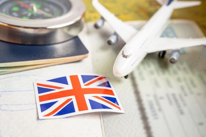Image of passport UK Visa aeroplane
