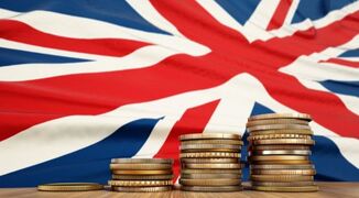 UK-flag-coins-stock-image