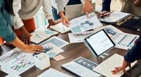 Business people, teamwork, graphs stock image